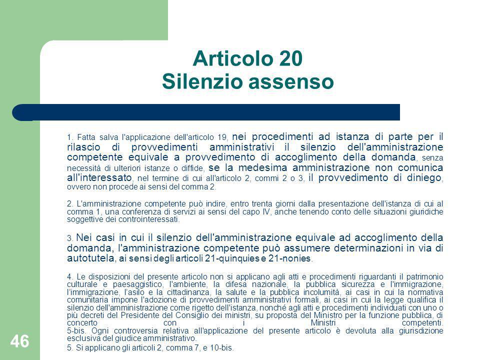 Articolo 20 Silenzio assenso