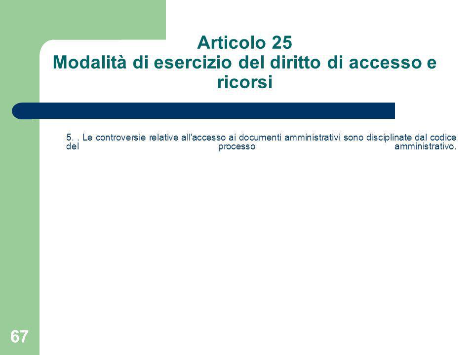 Articolo 25 Modalità di esercizio del diritto di accesso e ricorsi