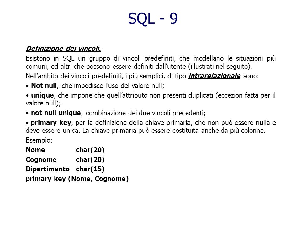 SQL - 9 Definizione dei vincoli.