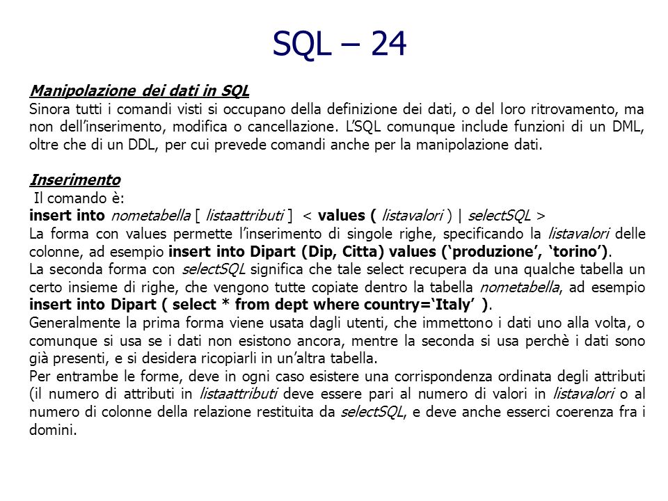 SQL – 24 Manipolazione dei dati in SQL