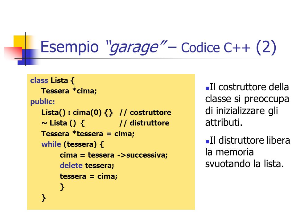Esempio garage – Codice C++ (2)