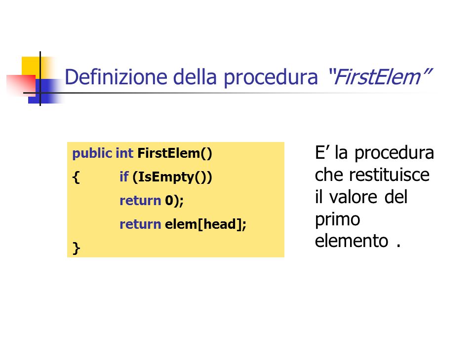 Definizione della procedura FirstElem