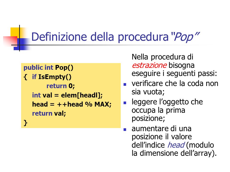 Definizione della procedura Pop