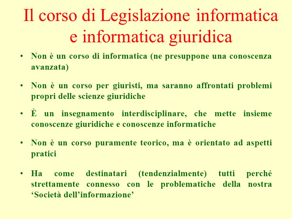 Il corso di Legislazione informatica e informatica giuridica