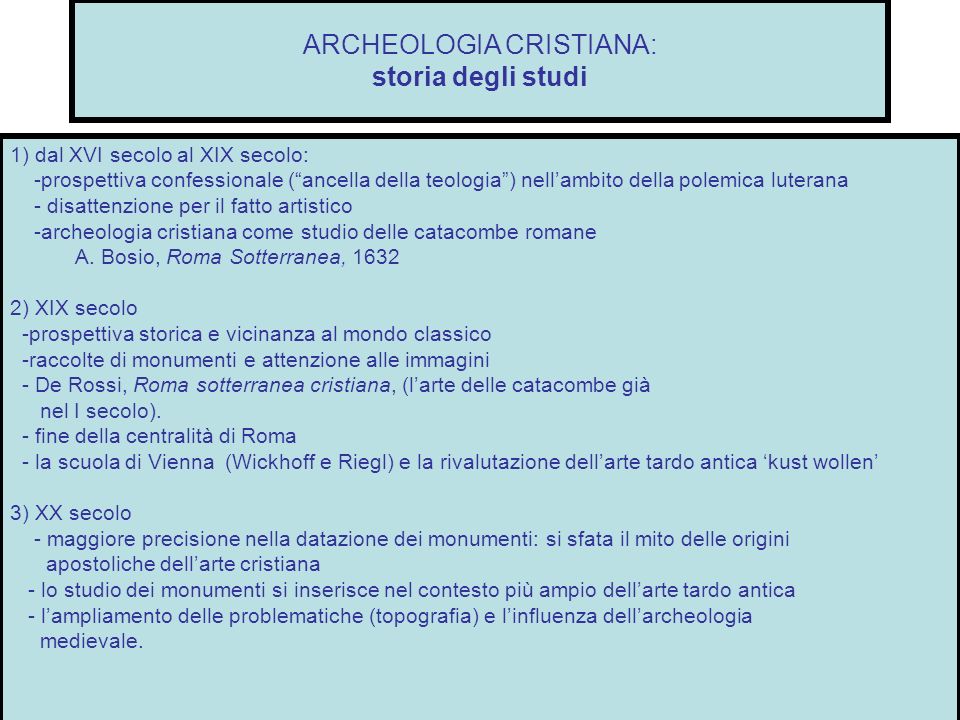 ARCHEOLOGIA CRISTIANA: storia degli studi
