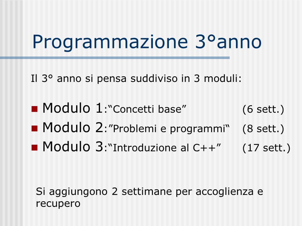 Programmazione 3°anno Modulo 1: Concetti base (6 sett.)