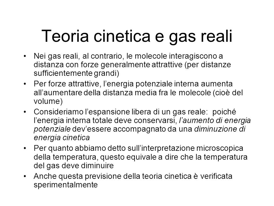 Teoria cinetica e gas reali