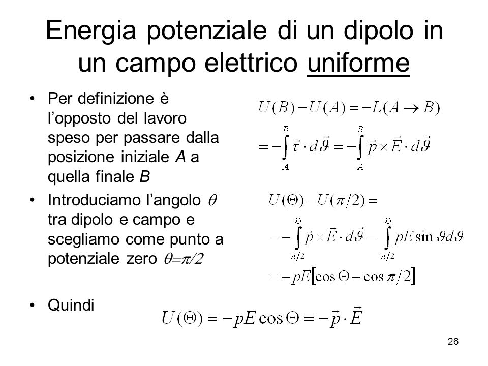Energia potenziale di un dipolo in un campo elettrico uniforme