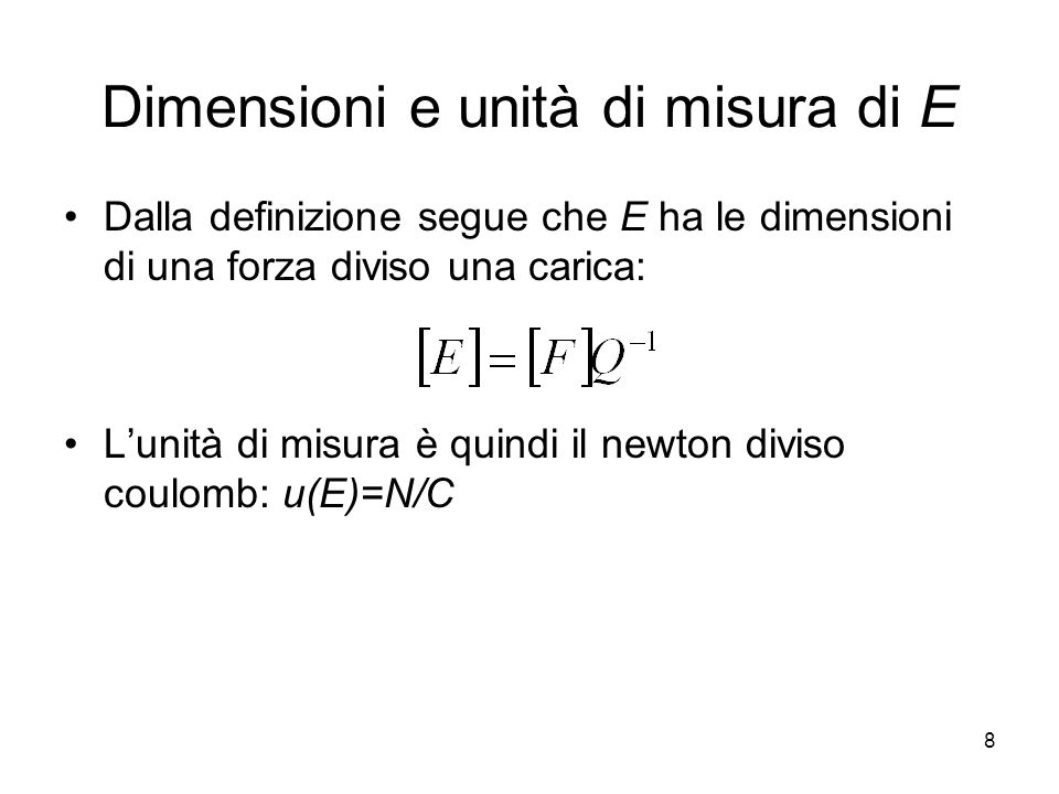 Dimensioni e unità di misura di E