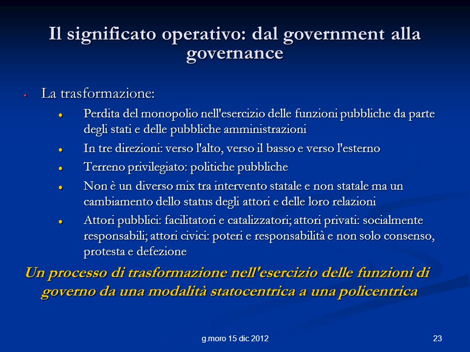 Il significato operativo: dal government alla governance