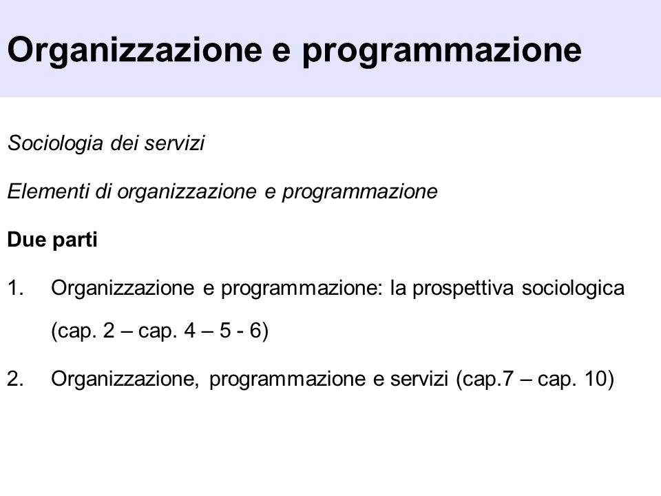 Organizzazione e programmazione