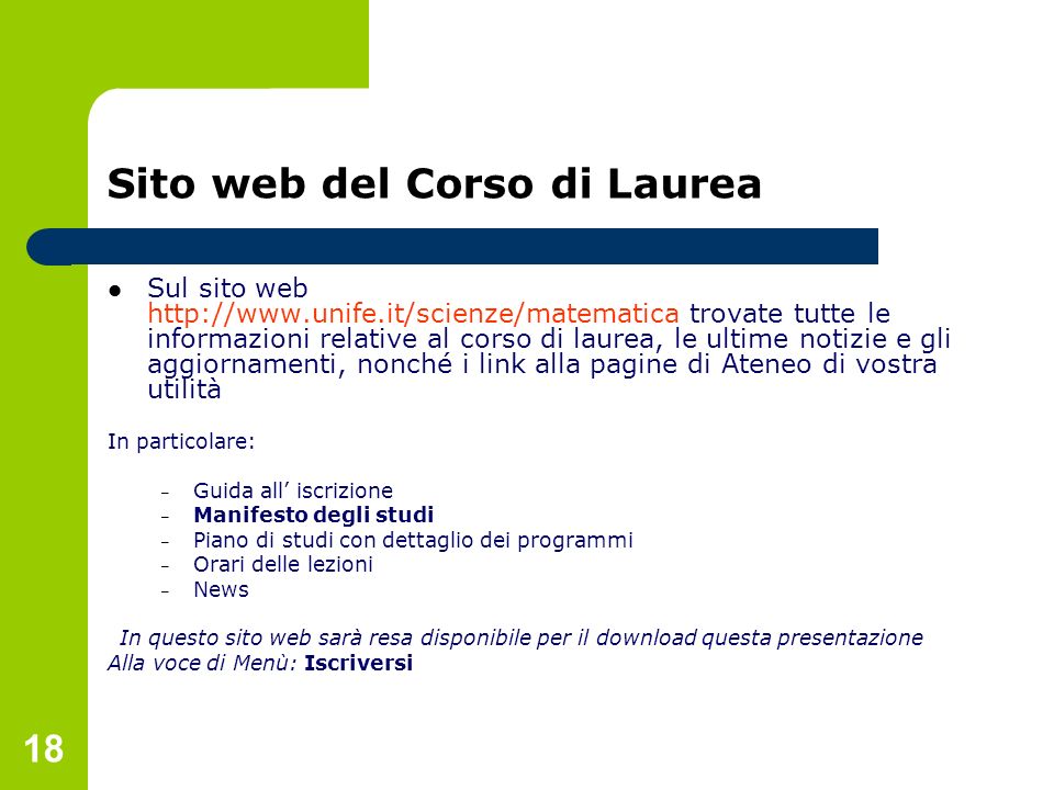 Sito web del Corso di Laurea