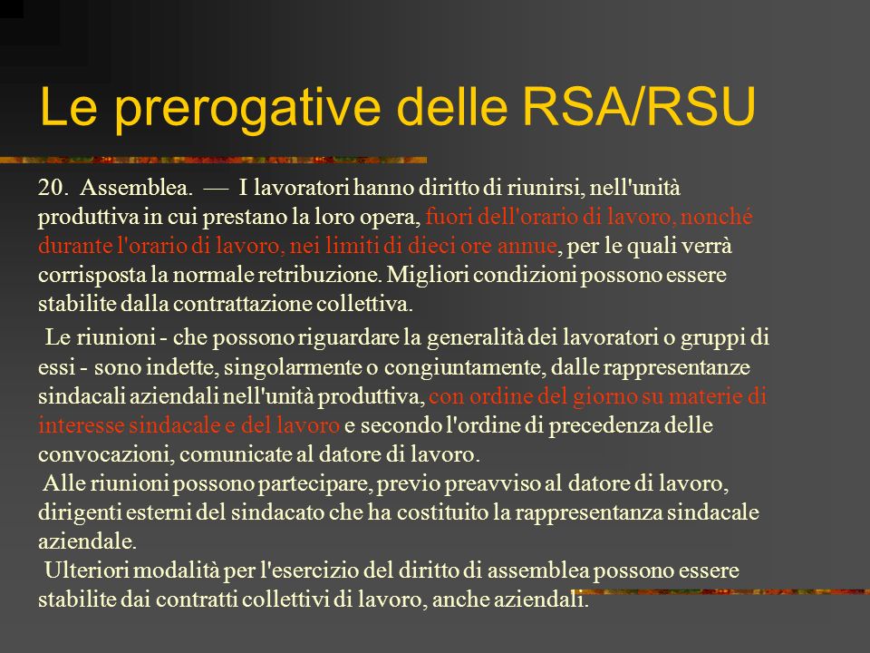 Le prerogative delle RSA/RSU