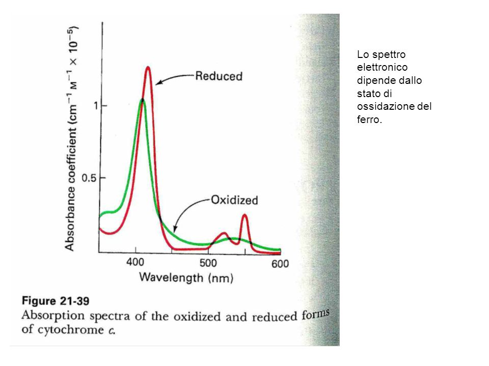 Lo spettro elettronico dipende dallo stato di ossidazione del ferro.
