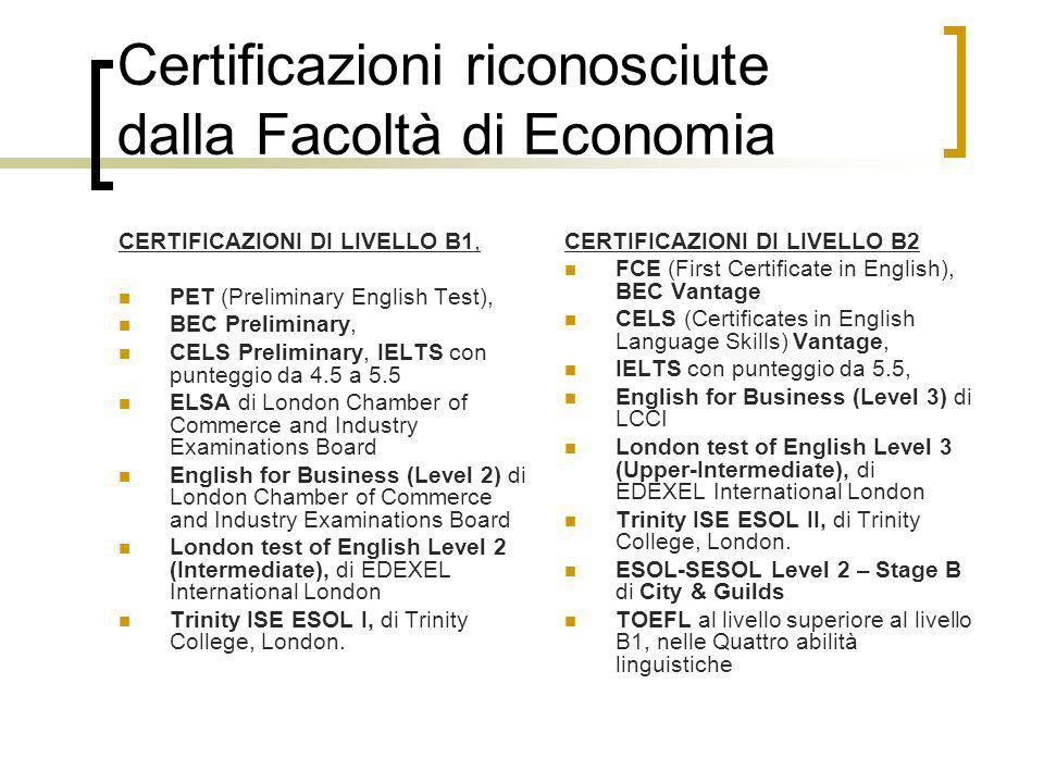 Certificazioni riconosciute dalla Facoltà di Economia