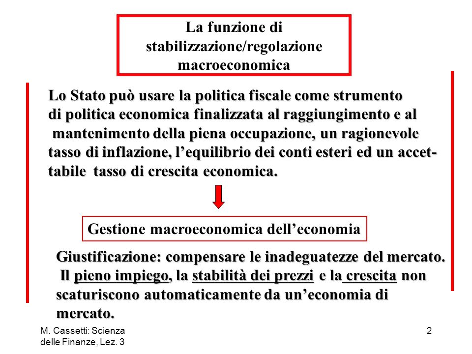 La funzione di stabilizzazione/regolazione macroeconomica