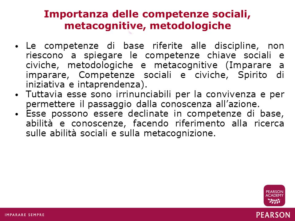 Importanza delle competenze sociali, metacognitive, metodologiche