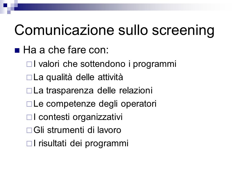 Comunicazione sullo screening