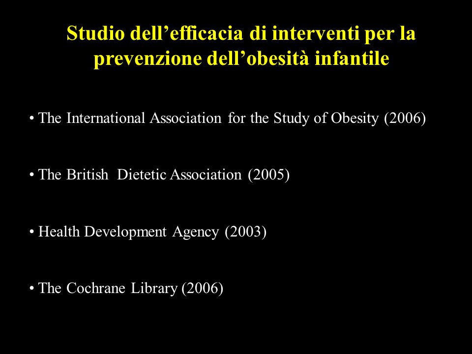 Studio dell’efficacia di interventi per la prevenzione dell’obesità infantile
