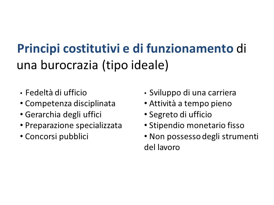 Principi costitutivi e di funzionamento di una burocrazia (tipo ideale)