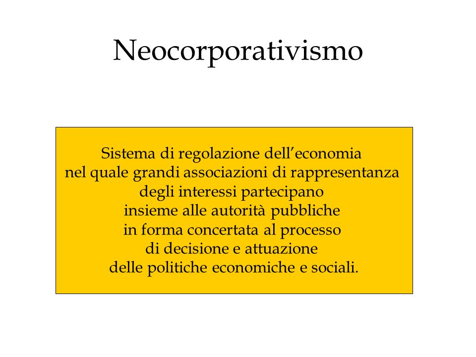 Neocorporativismo Sistema di regolazione dell’economia
