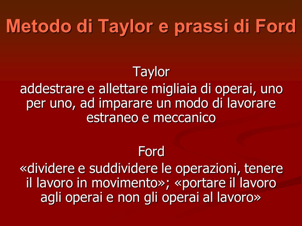 Metodo di Taylor e prassi di Ford