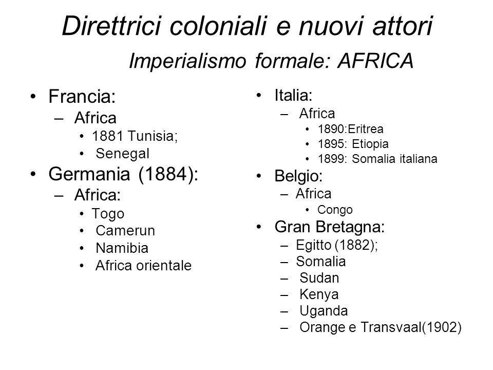 Direttrici coloniali e nuovi attori Imperialismo formale: AFRICA