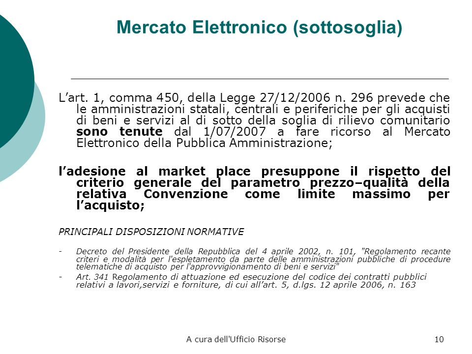 Mercato Elettronico (sottosoglia)