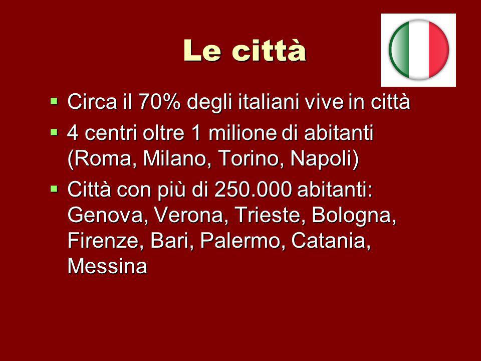Le città Circa il 70% degli italiani vive in città