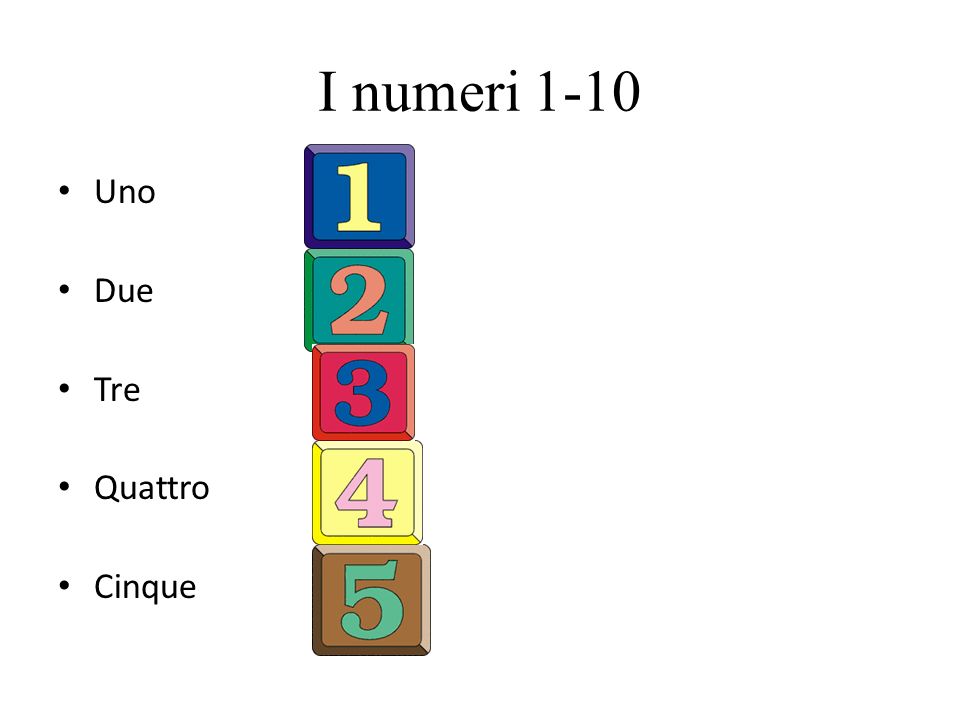 I numeri 1-10 Uno Due Tre Quattro Cinque