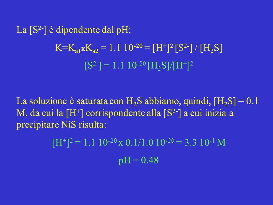 K=Ka1xKa2 = = [H+]2 [S2-] / [H2S]