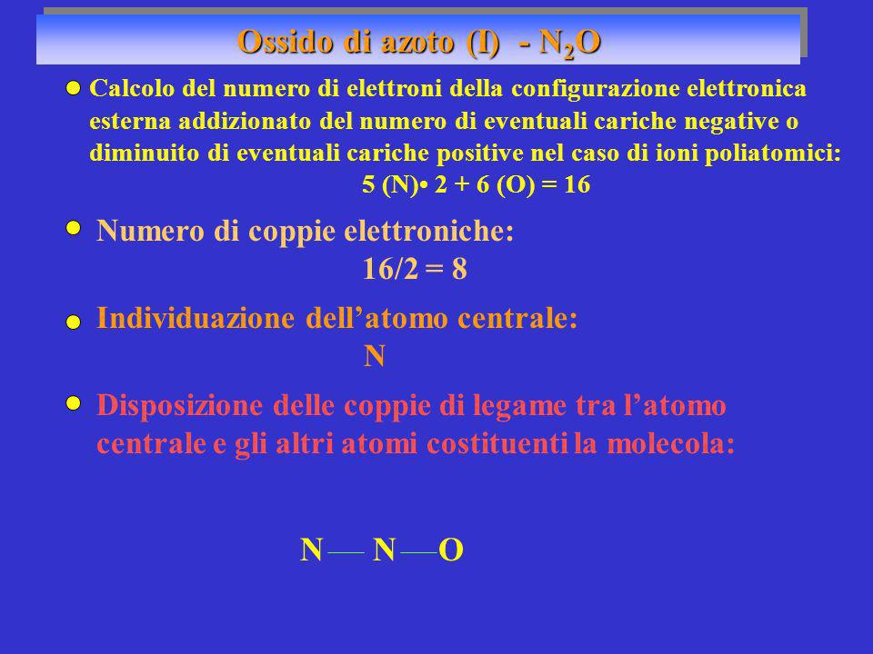 Ossido di azoto (I) - N2O N N O Numero di coppie elettroniche: