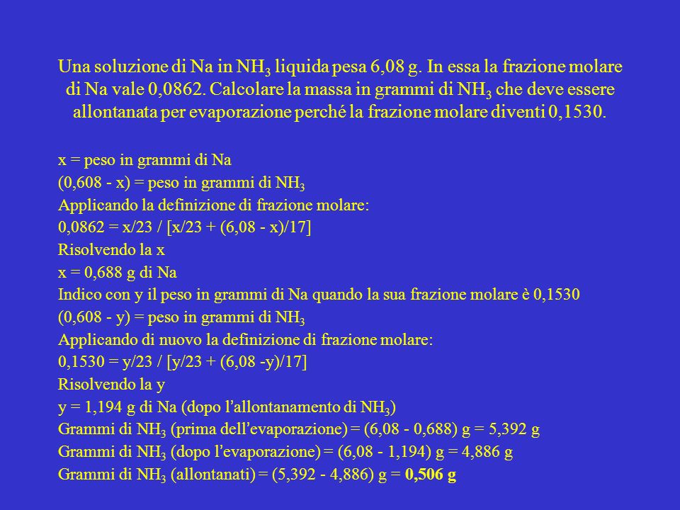 Una soluzione di Na in NH3 liquida pesa 6,08 g