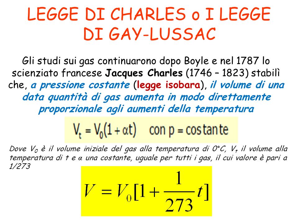 LEGGE DI CHARLES o I LEGGE DI GAY-LUSSAC