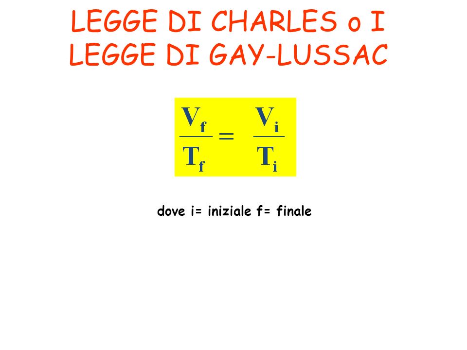 LEGGE DI CHARLES o I LEGGE DI GAY-LUSSAC