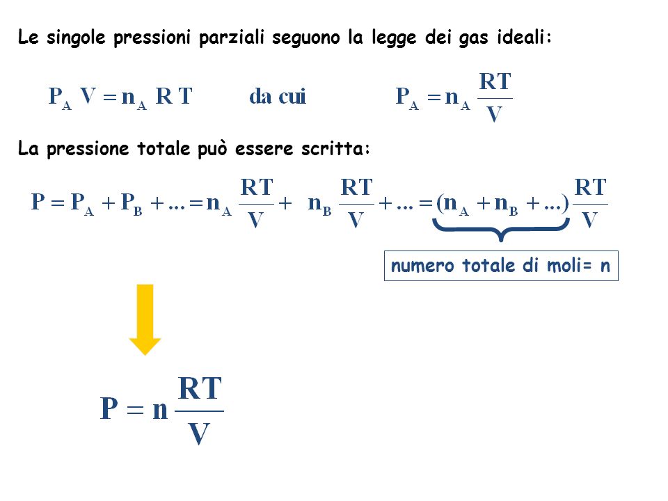 Le singole pressioni parziali seguono la legge dei gas ideali: