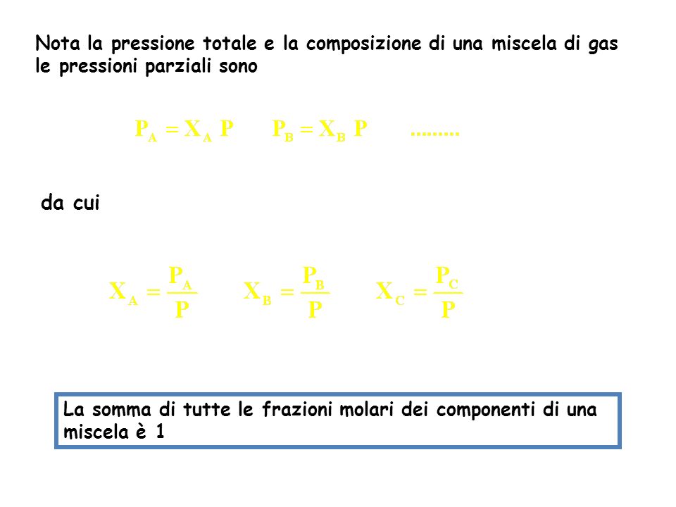 Nota la pressione totale e la composizione di una miscela di gas le pressioni parziali sono
