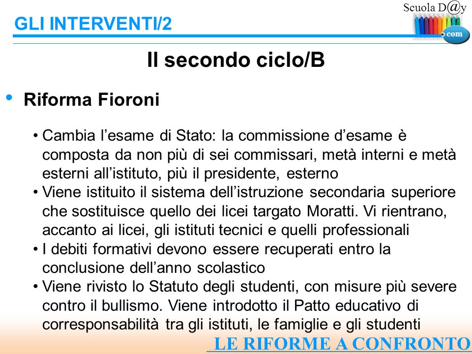 Il secondo ciclo/B GLI INTERVENTI/2 Riforma Fioroni