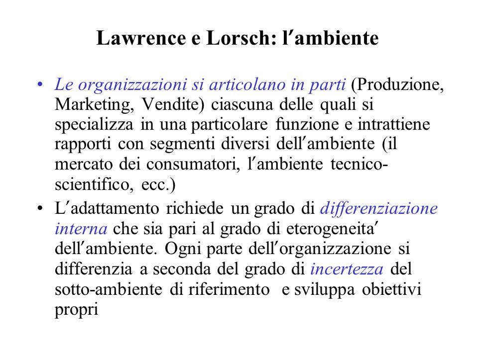 Lawrence e Lorsch: l’ambiente