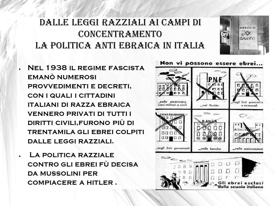 DALLE LEGGI RAZZIALI AI CAMPI DI CONCENTRAMENTO la politica anti ebraica in Italia