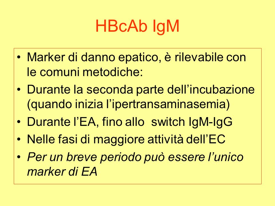 HBcAb IgM Marker di danno epatico, è rilevabile con le comuni metodiche: