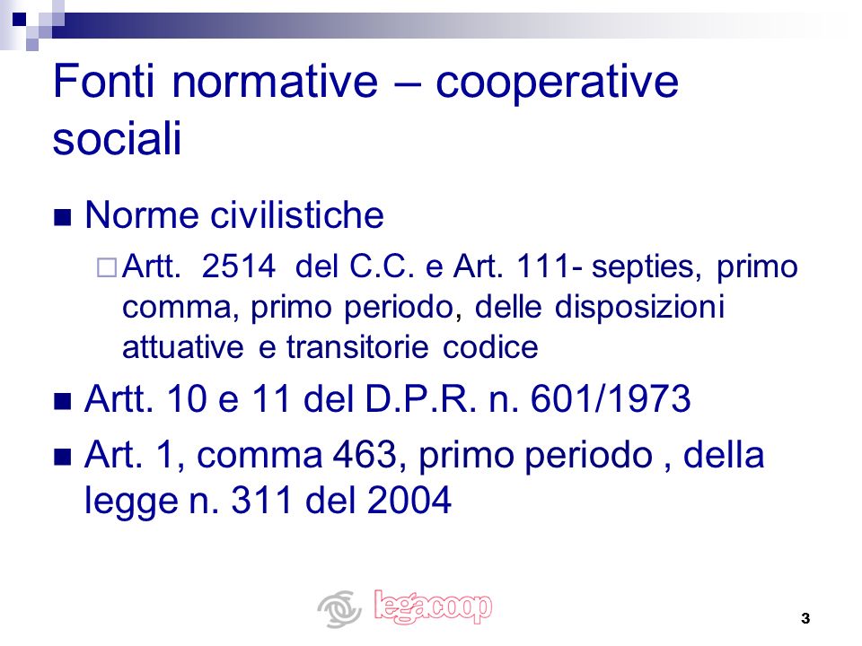Fonti normative – cooperative sociali