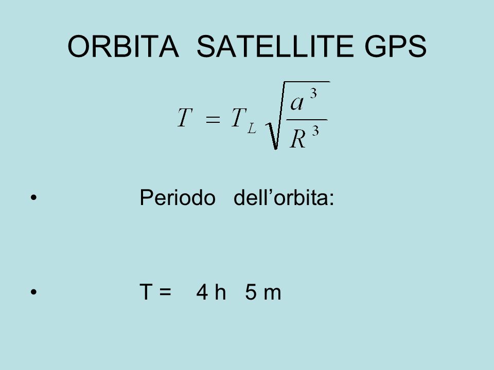ORBITA SATELLITE GPS Periodo dell’orbita: T = 4 h 5 m