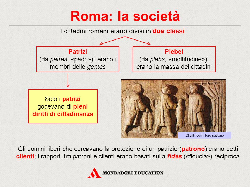 Roma: la società I cittadini romani erano divisi in due classi Patrizi