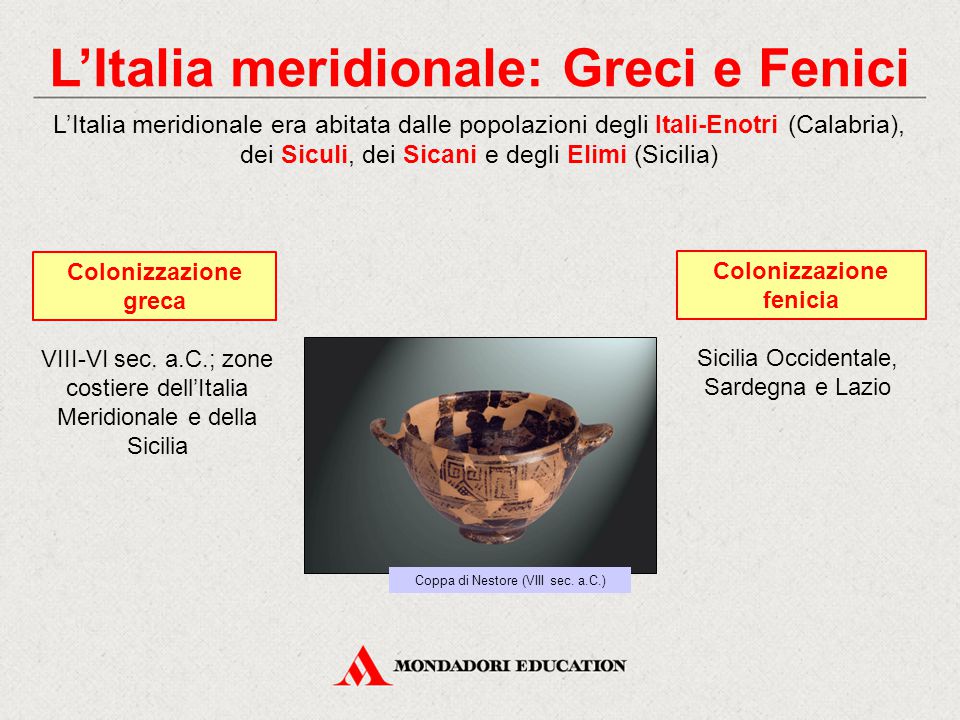 L’Italia meridionale: Greci e Fenici Colonizzazione fenicia