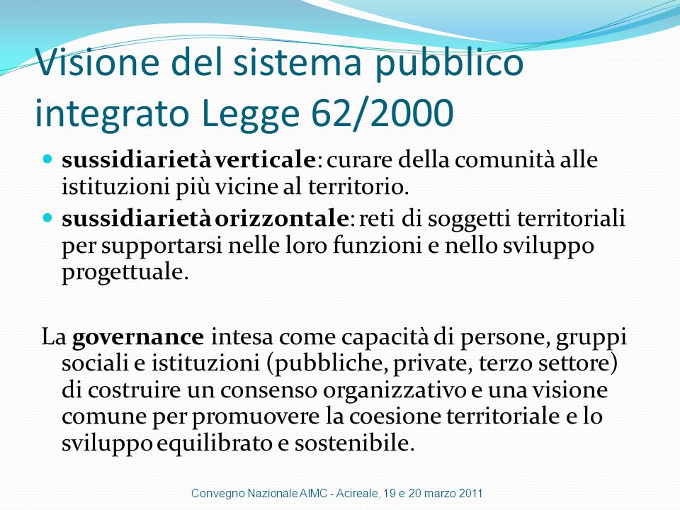 Visione del sistema pubblico integrato Legge 62/2000