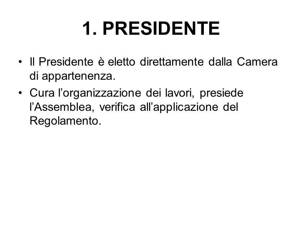 1. PRESIDENTE Il Presidente è eletto direttamente dalla Camera di appartenenza.