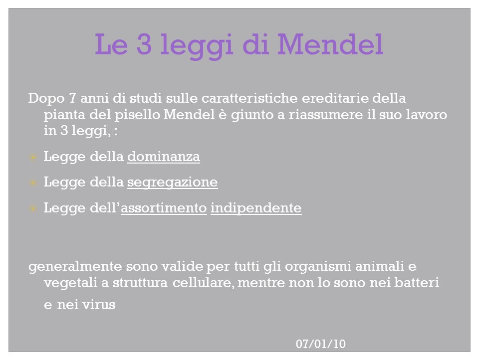Le 3 leggi di Mendel