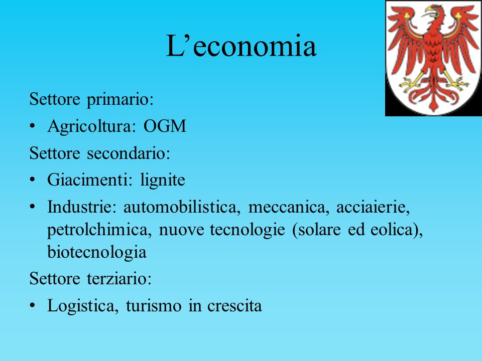 L’economia Settore primario: Agricoltura: OGM Settore secondario: