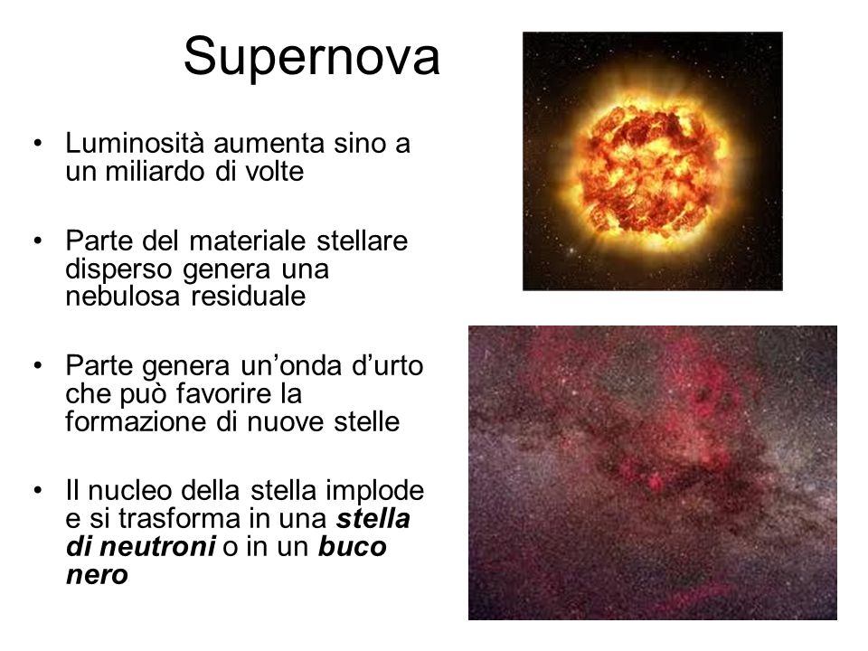 Supernova Luminosità aumenta sino a un miliardo di volte